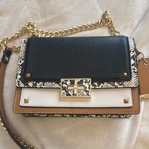 Aldo Black and White Crossbody Bag with Gold Chain